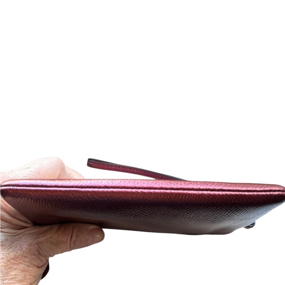 Coach Metallic Red Crossgrain Leather Corner Zip Wristlet- Authentic - Picture 5 of 8
